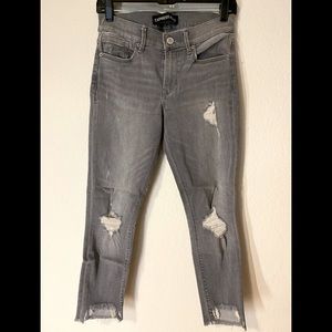 Express distressed gray wash jean legging, size 4S.